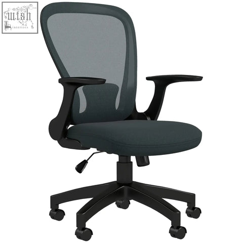Grey vinsetto ergonomic office chair with black mesh back padded seat flip-up armrests and swivel wheels