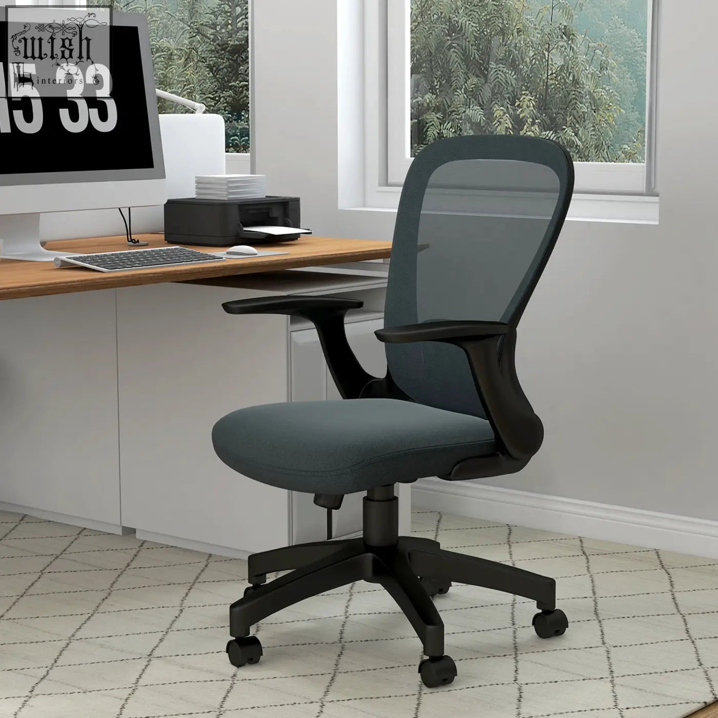 Vinsetto ergonomic office chair with dark gray mesh back, upholstered seat, black arms, and swivel wheels for comfort
