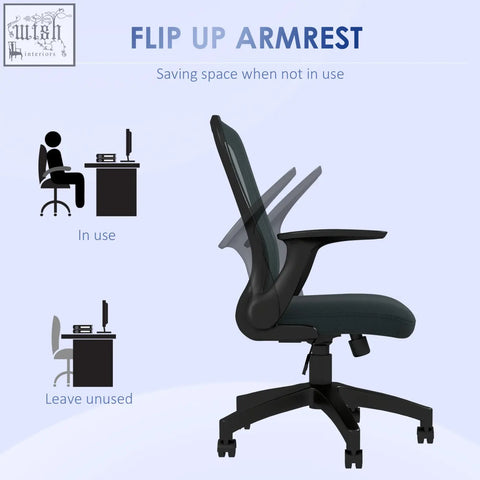 Black vinsetto ergonomic office chair with mesh back and flip-up armrests perfect for desk work