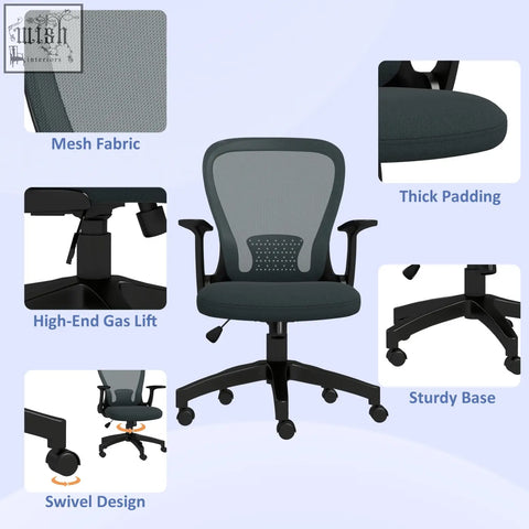 Black vinsetto ergonomic office chair with mesh back thick padded seat sturdy base and high-end gas lift