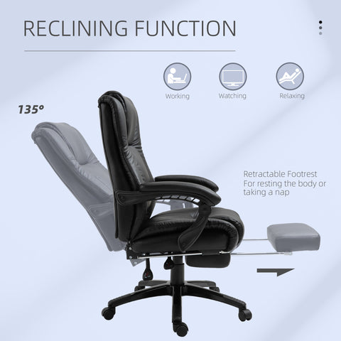 Vinsetto black leather office chair with reclining line design and retractable footrest for extra comfort at home