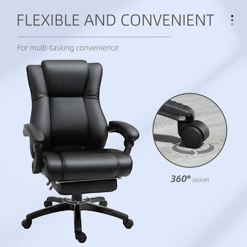 Black vinsetto executive office chair with pu leather, adjustable footrest, swivel casters, and extra comfort line design