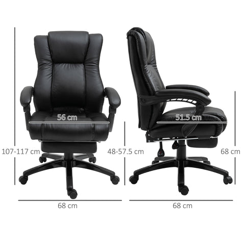 Black vinsetto executive office chair in pu leather with adjustable height footrest wheels and line design for extra comfort