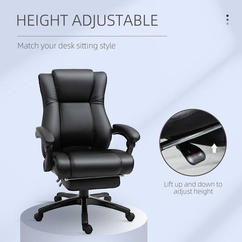 Black Vinsetto executive office chair with PU leather, adjustable height, footrest, wheels, and extra comfort line design