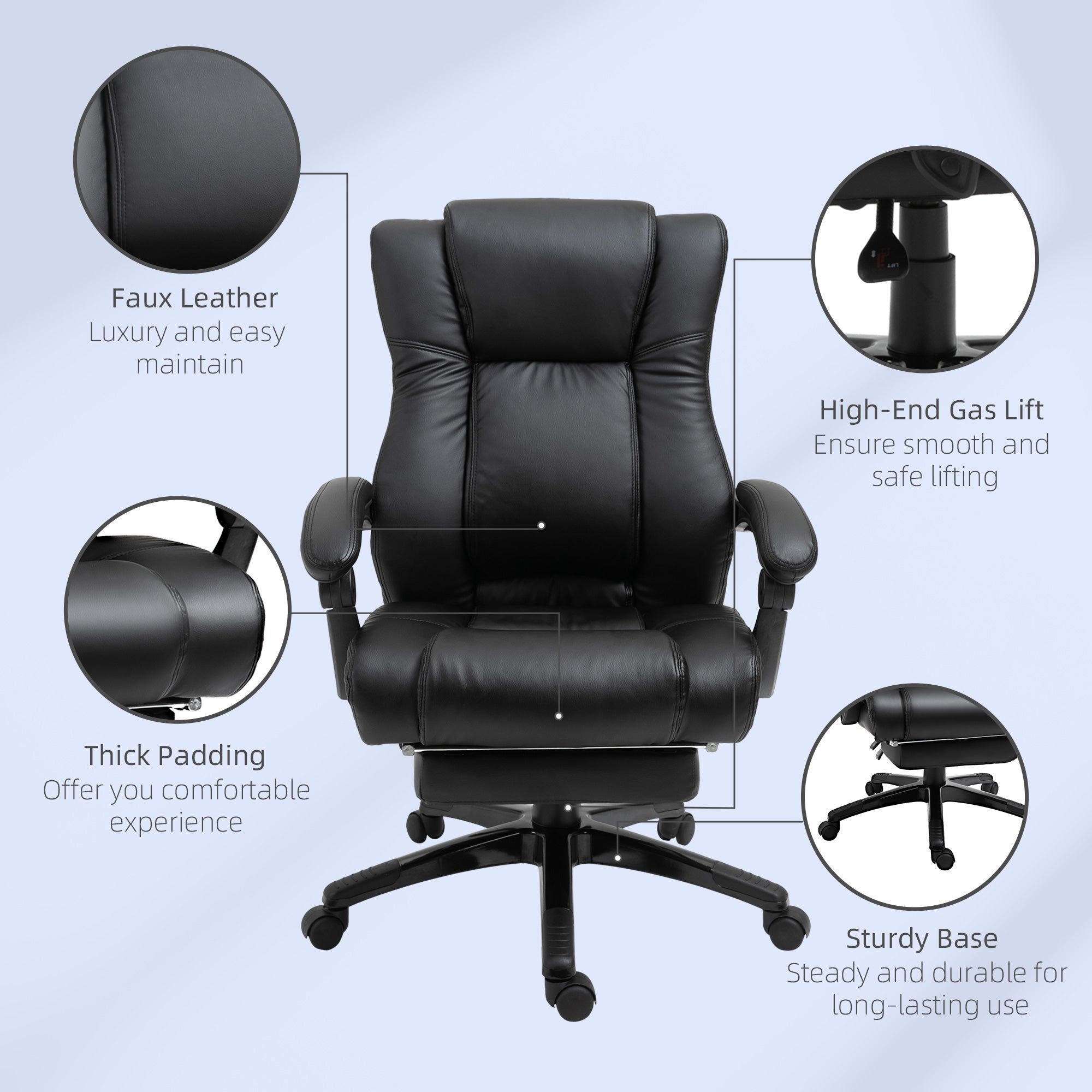 Black vinsetto executive office chair with extra comfort line design and high-end gas lift for home desk use