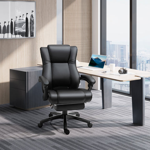 Black vinsetto office chair with pu leather, swivel wheels, adjustable height, footrest, and extra comfort line design