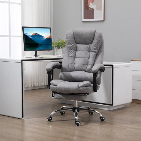 Gray quilted vinyl recliner office chair with black armrests and chrome base for massage office chair comfort