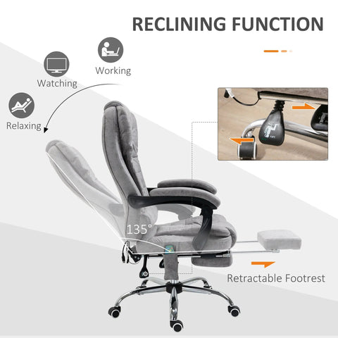 Gray vinsetto massage office chair with stylish microfibre upholstery, chrome base, and retractable footrest for comfort