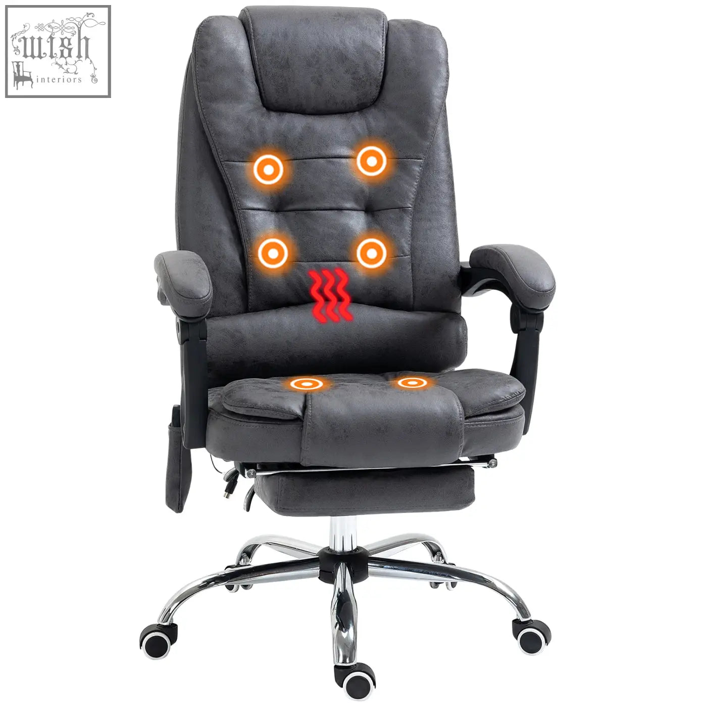 Vinsetto dark grey leather office chair with heated seat and backrest showing orange heat indicators massage office chair