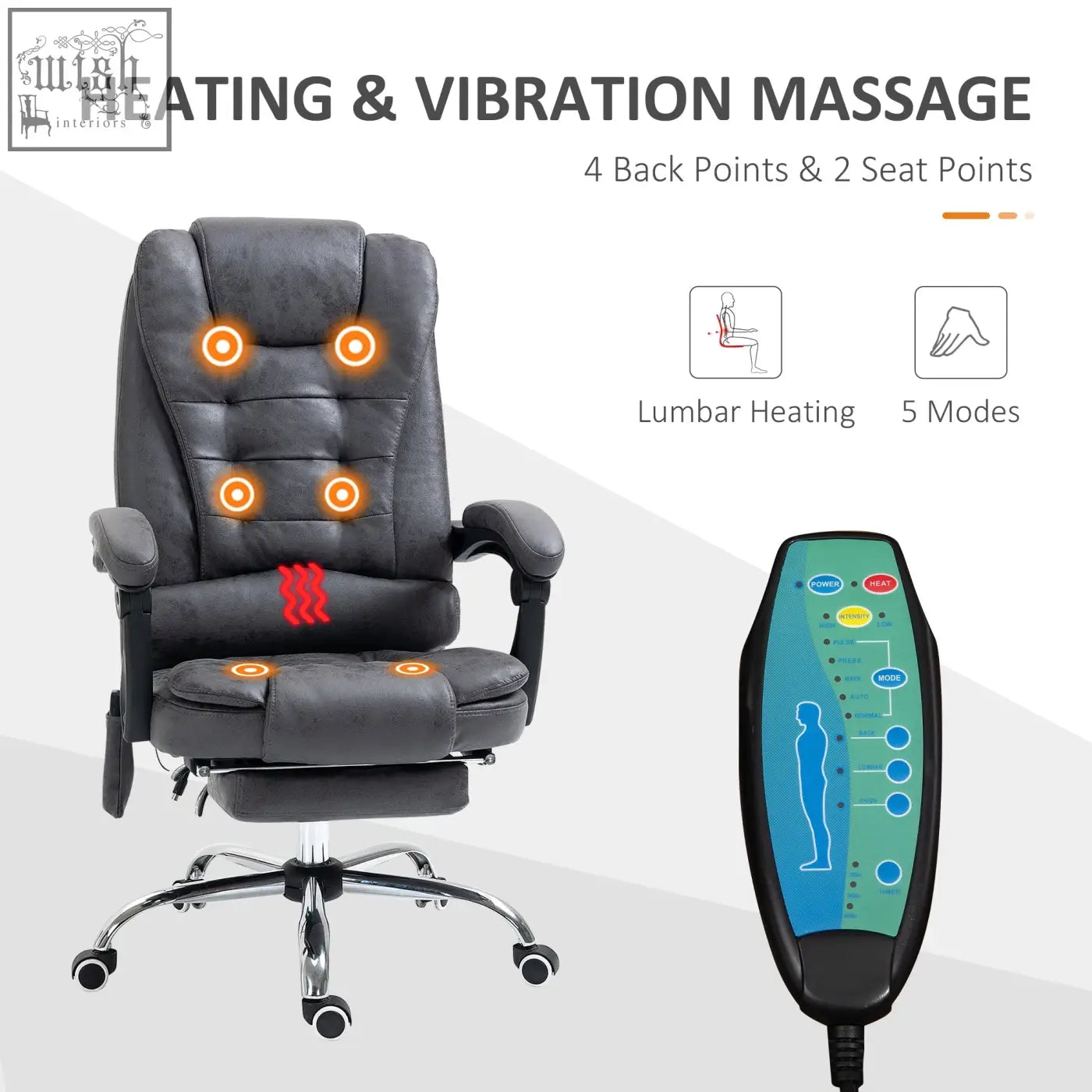 Vinsetto dark grey leather office chair with heating and 6 point vibration massage for ergonomic comfort