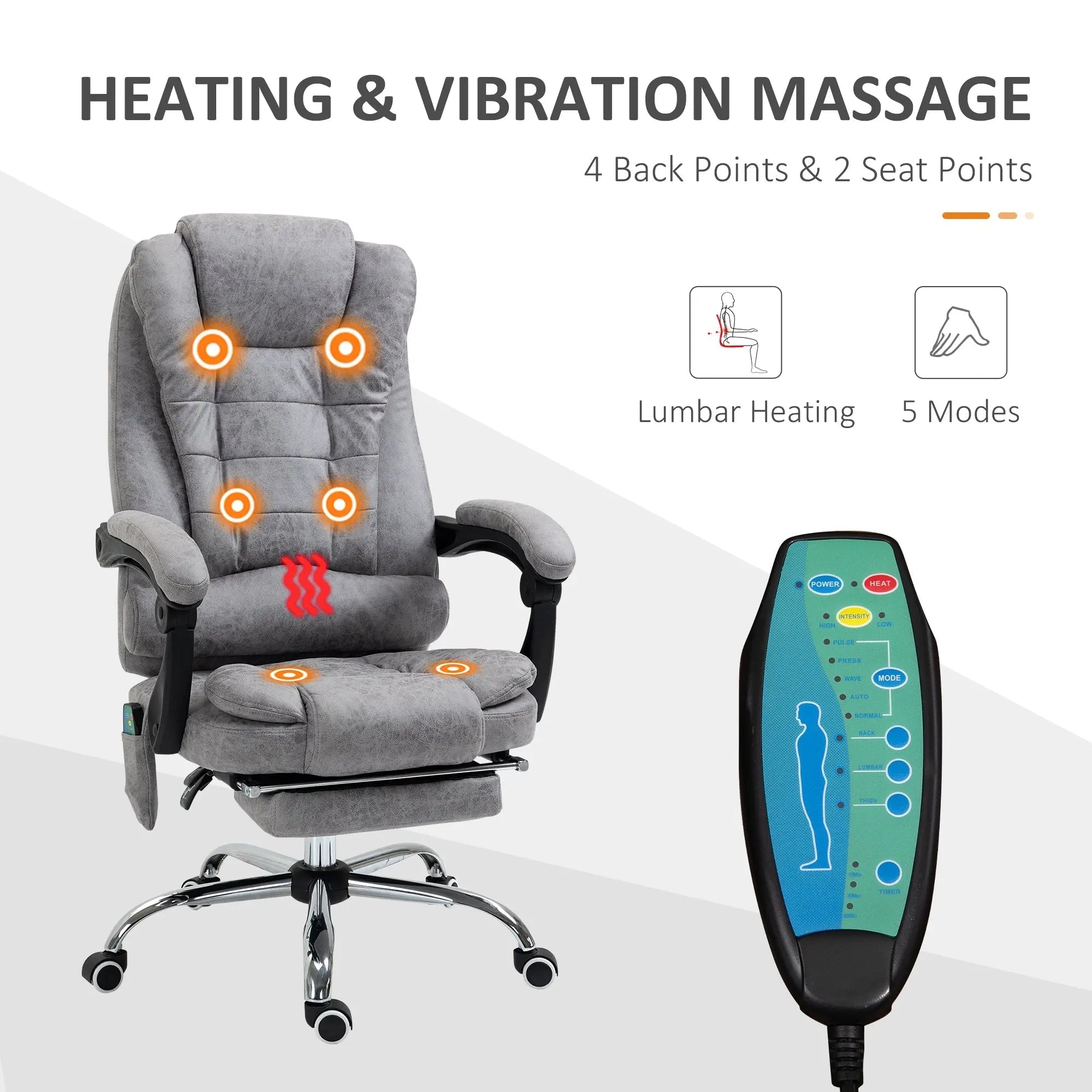 Gray vinsetto massage office chair with heating 6 points vibration and stylish microfibre upholstery for comfort