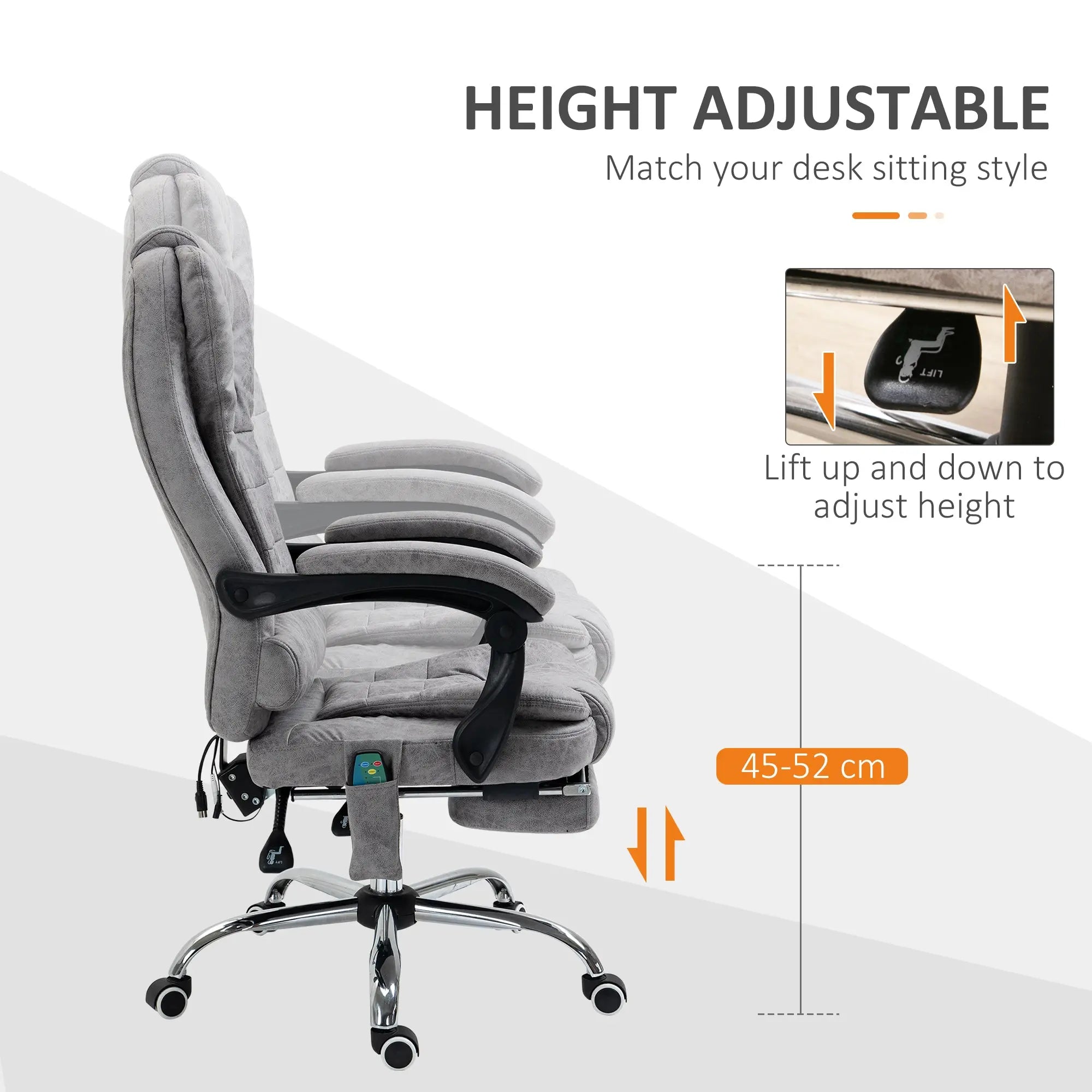 Gray vinsetto massage office chair with heated plush cushioning stylish microfibre upholstery and chrome base