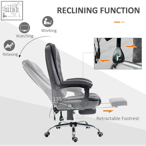 Black leather vinsetto massage office chair with reclining function and retractable footrest in dark grey