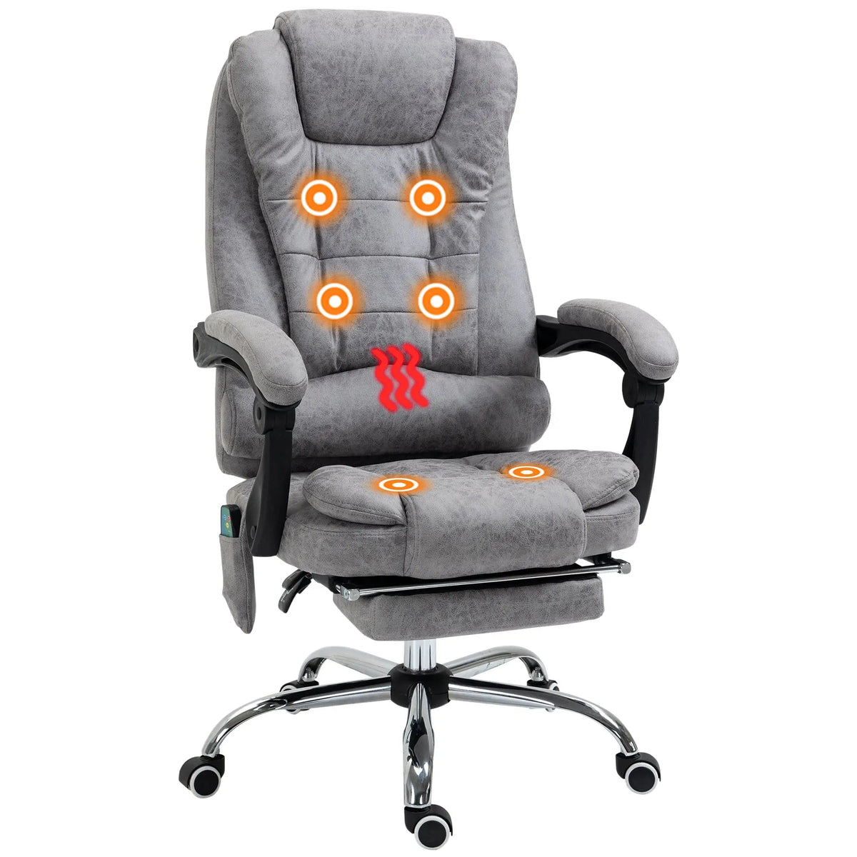 Gray vinsetto office chair with heated massage, stylish microfibre upholstery, chrome base, and adjustable footrest