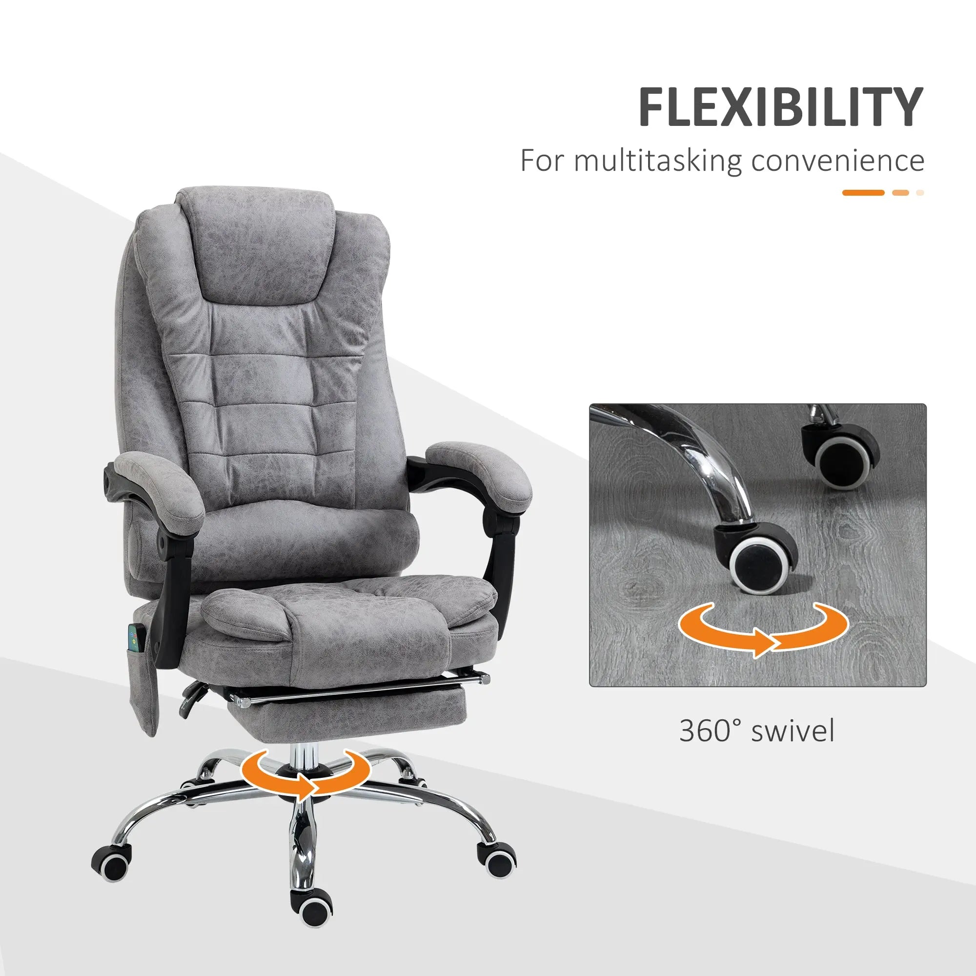 Gray vinsetto massage office chair with stylish microfibre upholstery swivel base and padded quilted design