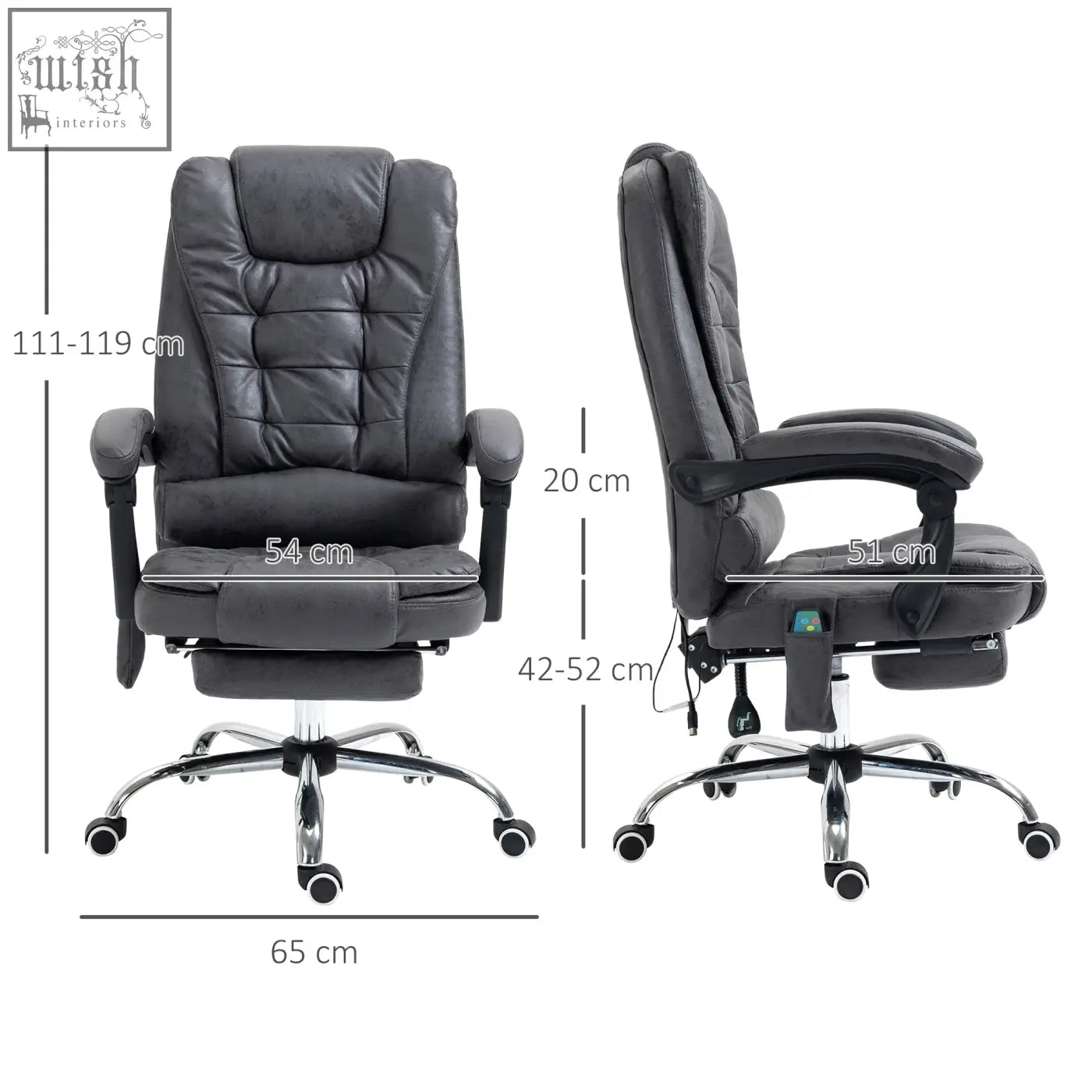 Vinsetto dark grey leather massage office chair with adjustable lumbar support swivel recliner and built-in footrest