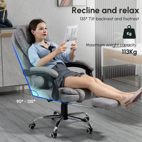 Gray vinsetto massage office chair with stylish microfibre upholstery high back recliner and adjustable footrest