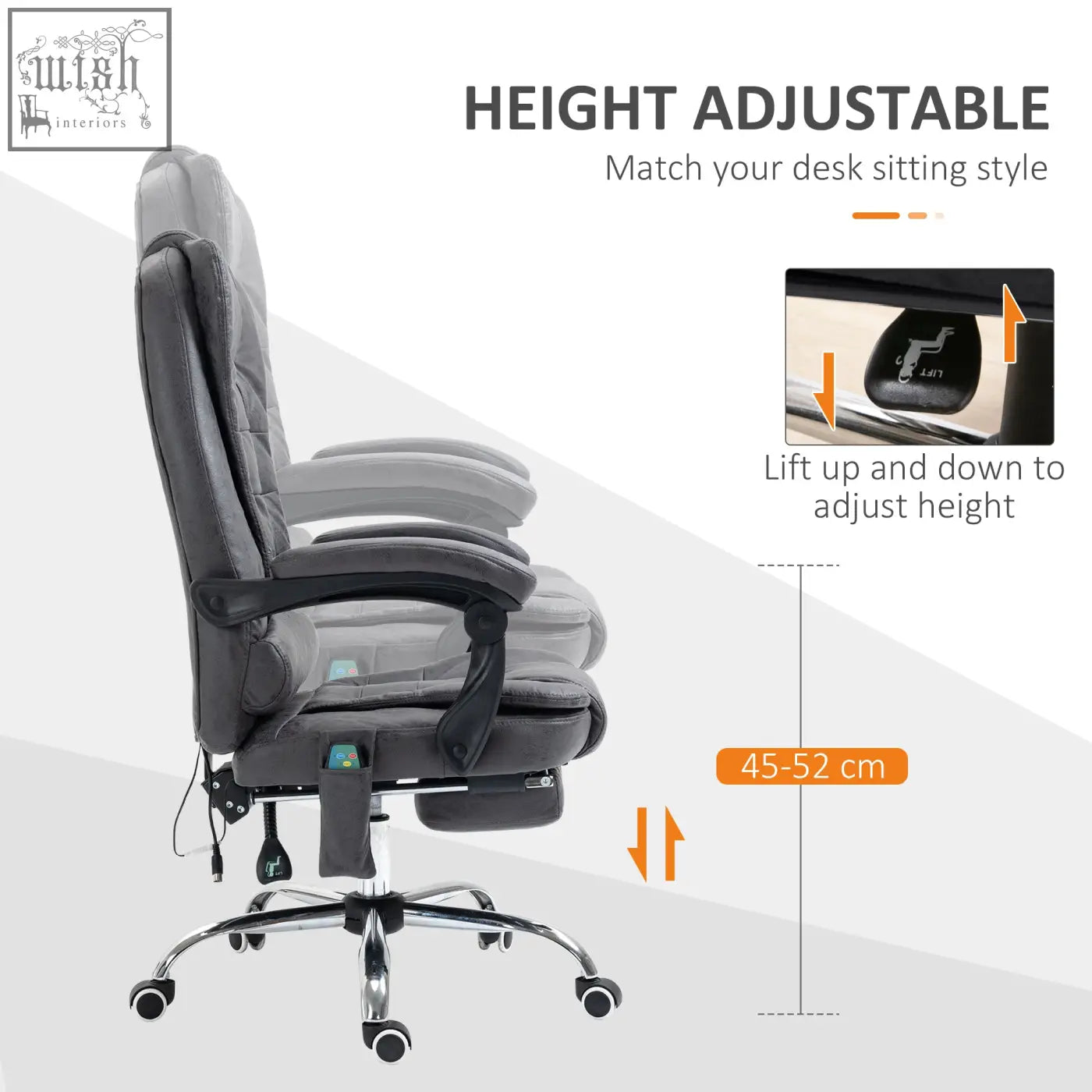 Vinsetto dark grey leather massage office chair with height-adjustable mechanism and footrest for ergonomic comfort