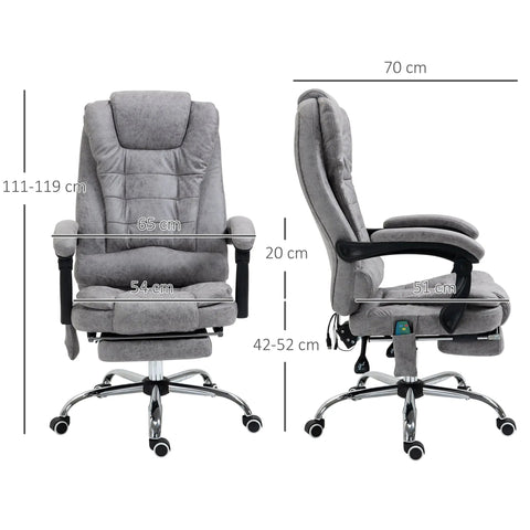 Vinsetto gray office chair with heated massage, adjustable lumbar support, footrest, and stylish microfibre upholstery