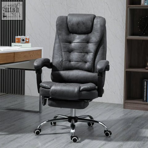 Vinsetto heated dark grey leather massage office chair with high back padded armrests and footrest on chrome base