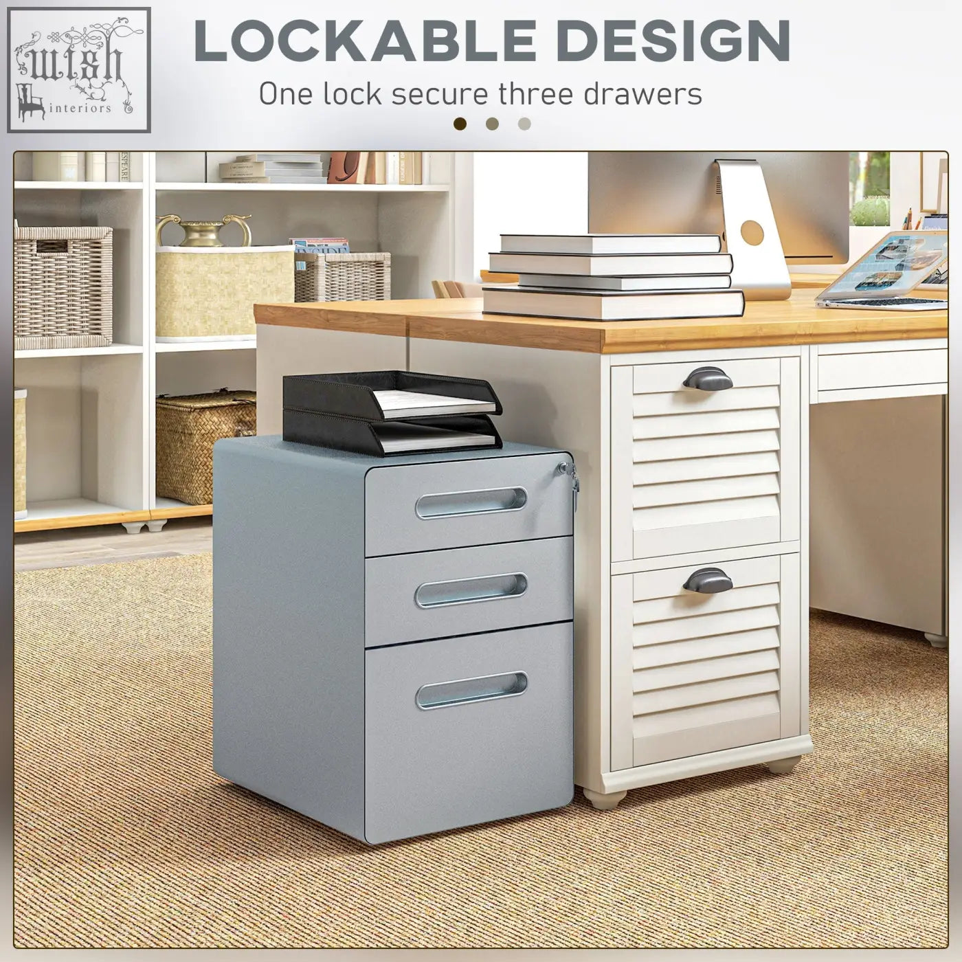 Vinsetto light gray steel filing cabinet with lockable design and three drawers includes two keys for secure storage