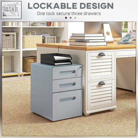 Vinsetto light gray steel filing cabinet with lockable design and three drawers includes two keys for secure storage
