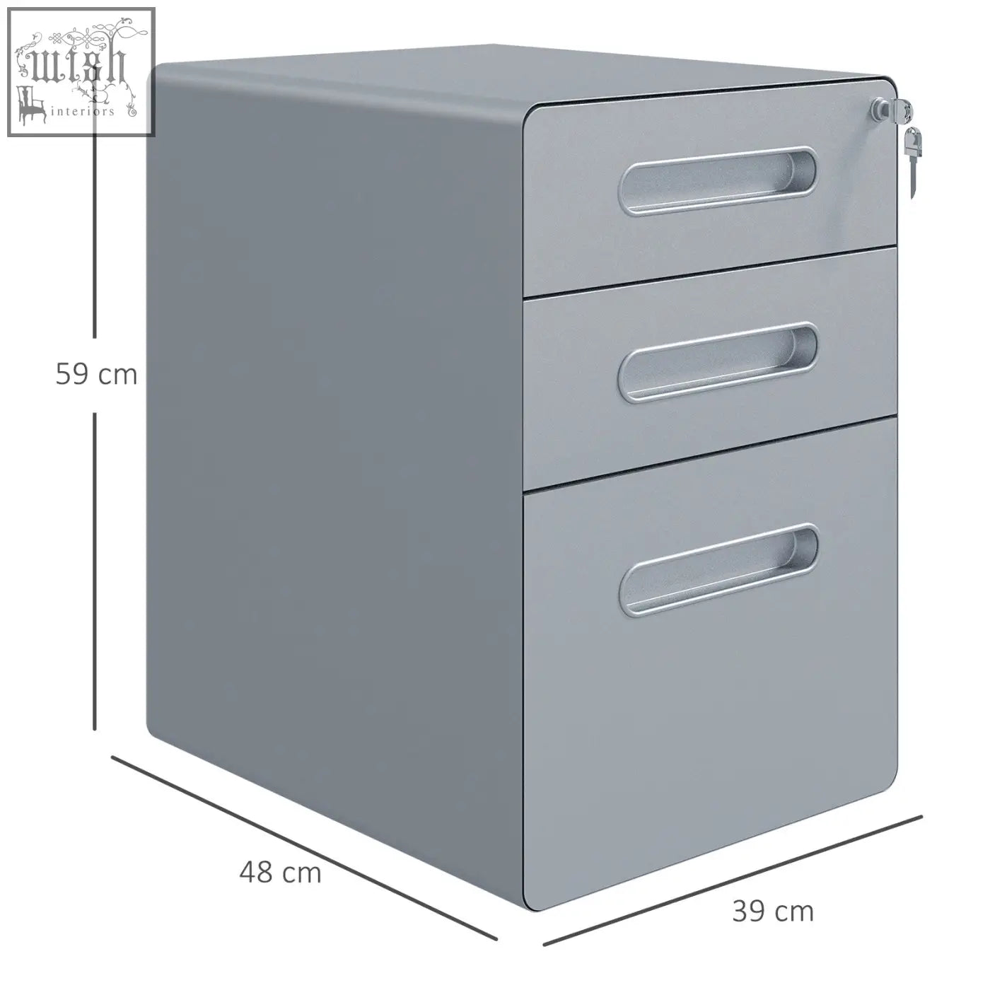 Gray metal vinsetto filing cabinet with three lockable drawers two keys included steel office file storage unit