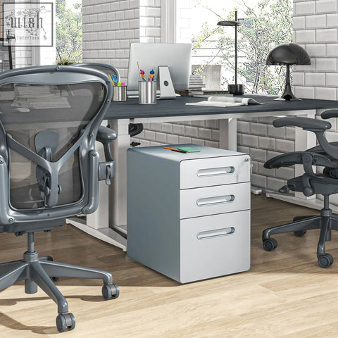 Silver vinsetto lockable filing cabinet with three steel drawers two keys included and sleek horizontal handles