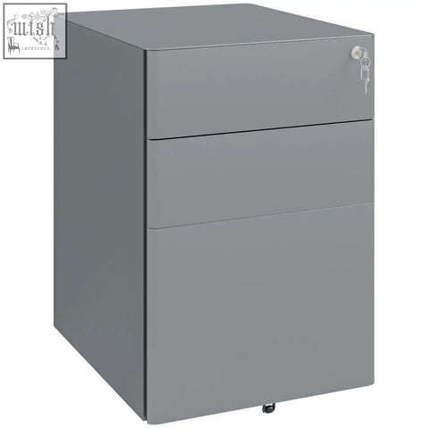 Vinsetto gray metal filing cabinet features two small drawers and a key lock for secure office file storage