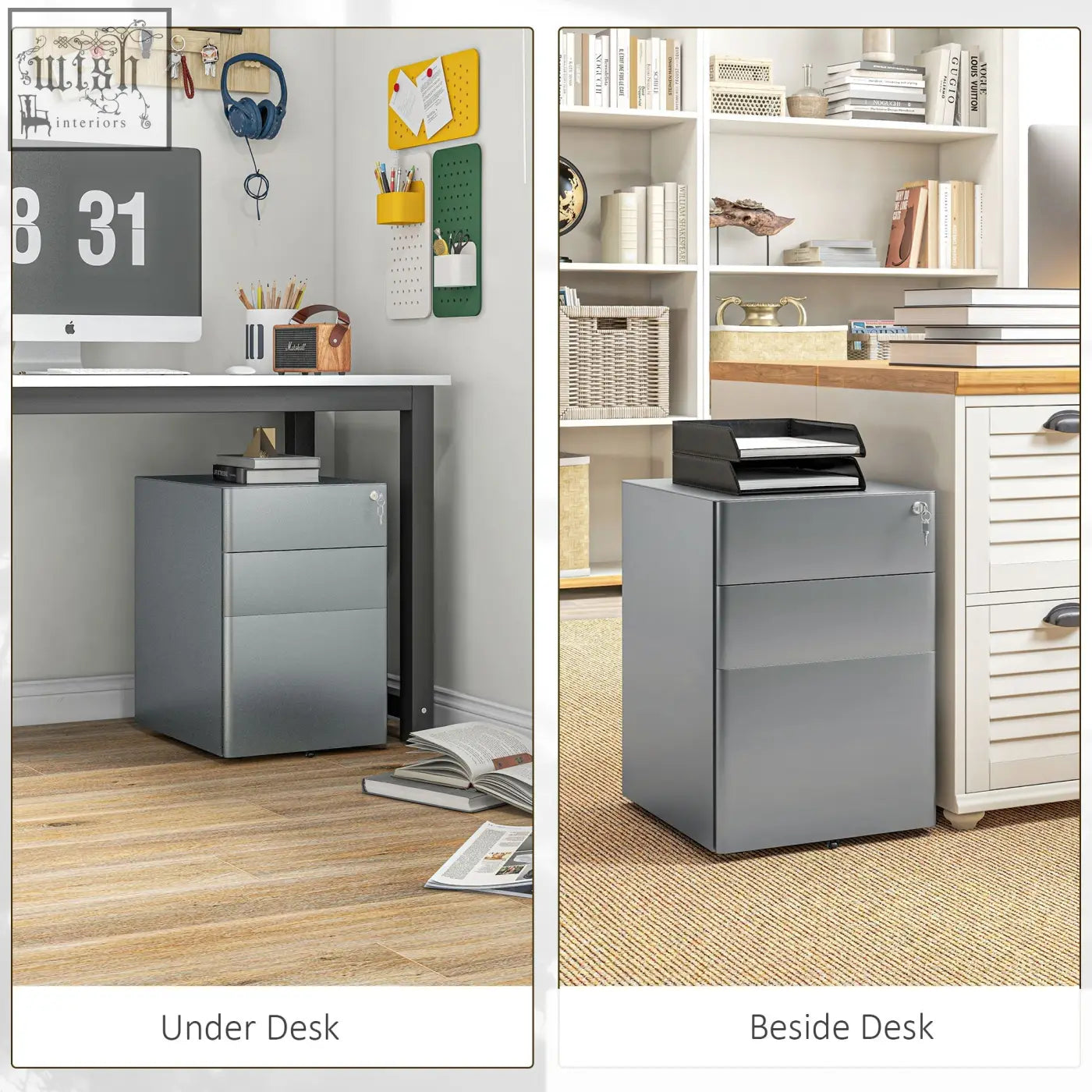 Gray vinsetto lockable filing cabinet with 3 steel drawers features two small drawers for a sleek office storage solution