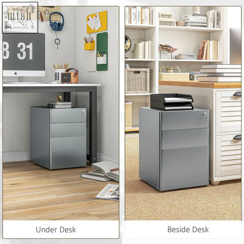 Gray vinsetto lockable filing cabinet with 3 steel drawers features two small drawers for a sleek office storage solution