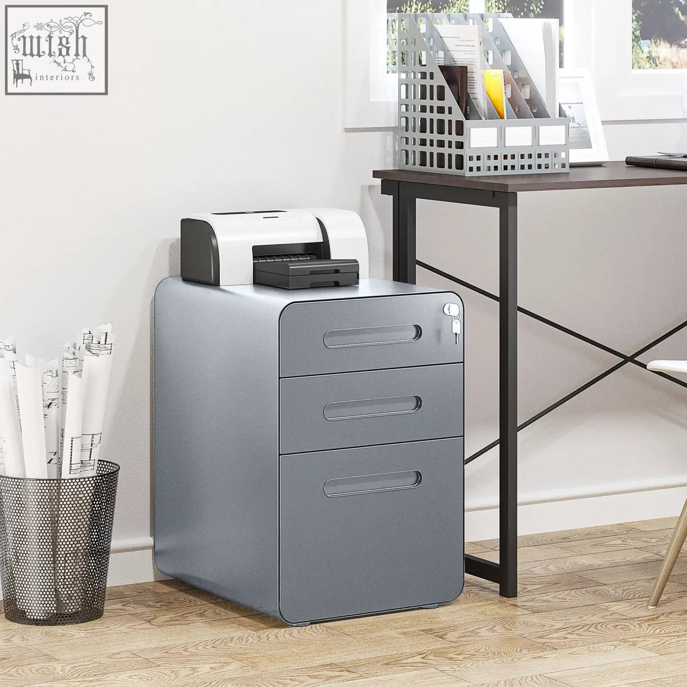 Gray metal vinsetto filing cabinet with three lockable drawers two keys included steel office drawer unit