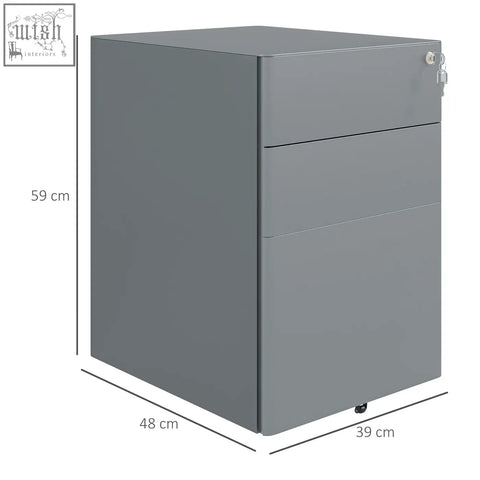 Vinsetto lockable gray metal filing cabinet with three steel drawers features two small lockable top drawer and casters
