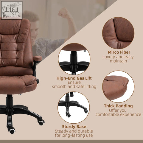 Brown vinsetto massage recliner chair features six massage points with padded leather-like upholstery and swivel wheels