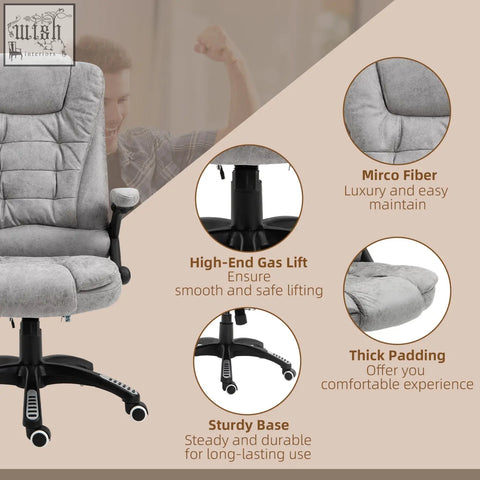 Gray microfiber vinsetto massage recliner office chair with black base features six massage points and swivel wheels