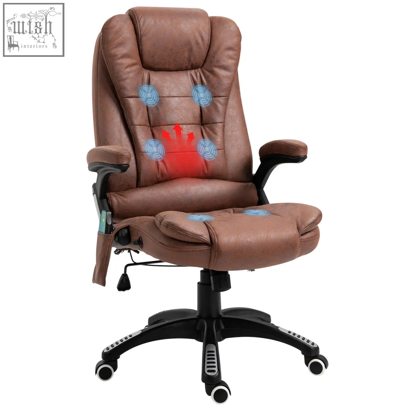 Brown vinsetto leather office chair features six massage points heating microfiber cloth and 360 swivel wheels