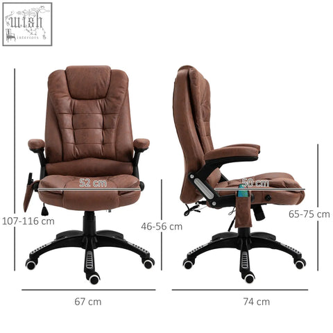 Brown leather vinsetto office chair features six massage points adjustable lumbar support and built-in heating features