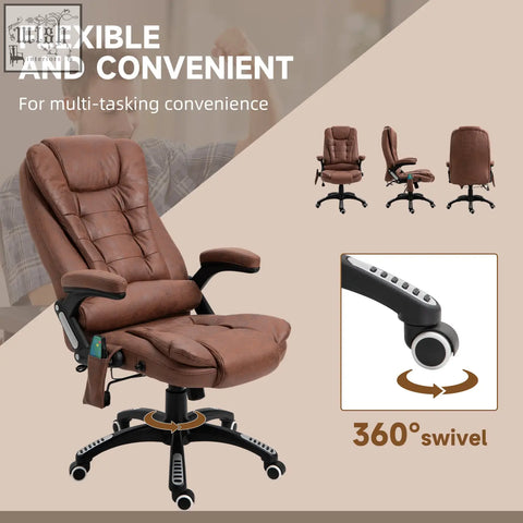 Brown leather office chair with six massage points features six massage and 360 degree swivel base