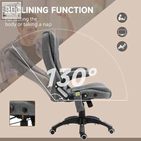 Gray vinsetto massage recliner office chair features six massage points linen fabric 130 degree recline and swivel wheels