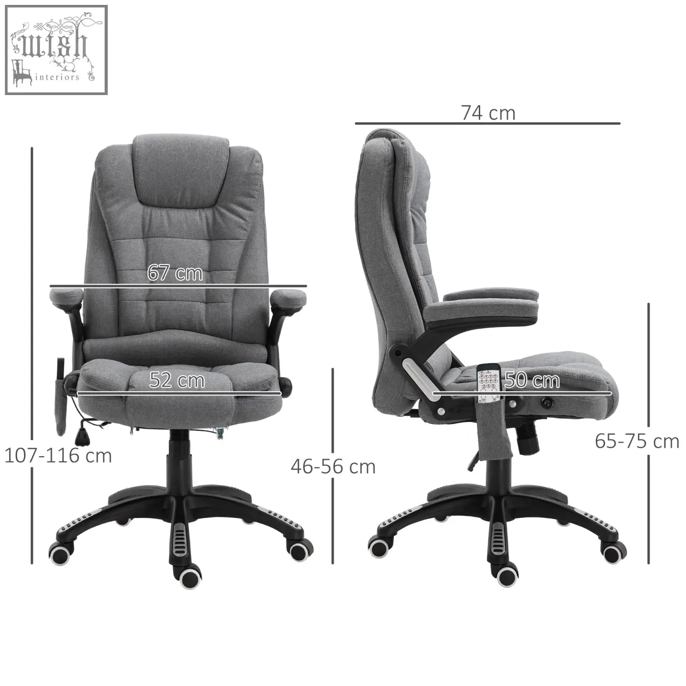 Gray vinsetto massage recliner chair features six massage points linen feel fabric swivel wheels and black plastic base