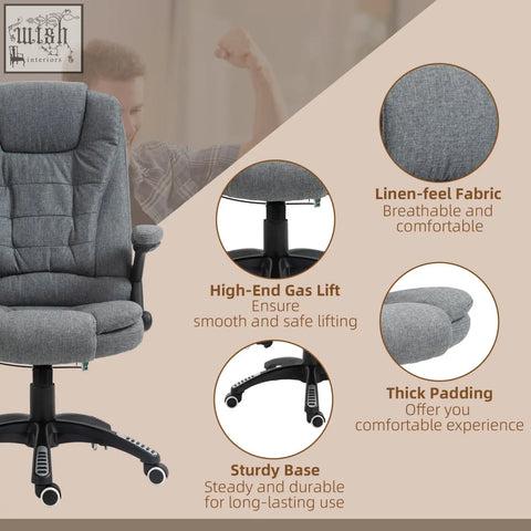 Gray linen-feel vinsetto massage recliner office chair features six massage points sturdy base and gas lift