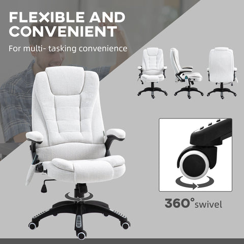 Vinsetto Massage Recliner Chair Heated Office Chair with Six Massage Points Linen-Feel Fabric 360\'c2\'b0 Swivel Wheels Cream White