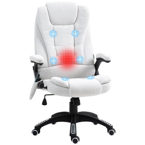 Vinsetto Massage Recliner Chair Heated Office Chair with Six Massage Points Linen-Feel Fabric 360\'c2\'b0 Swivel Wheels Cream White