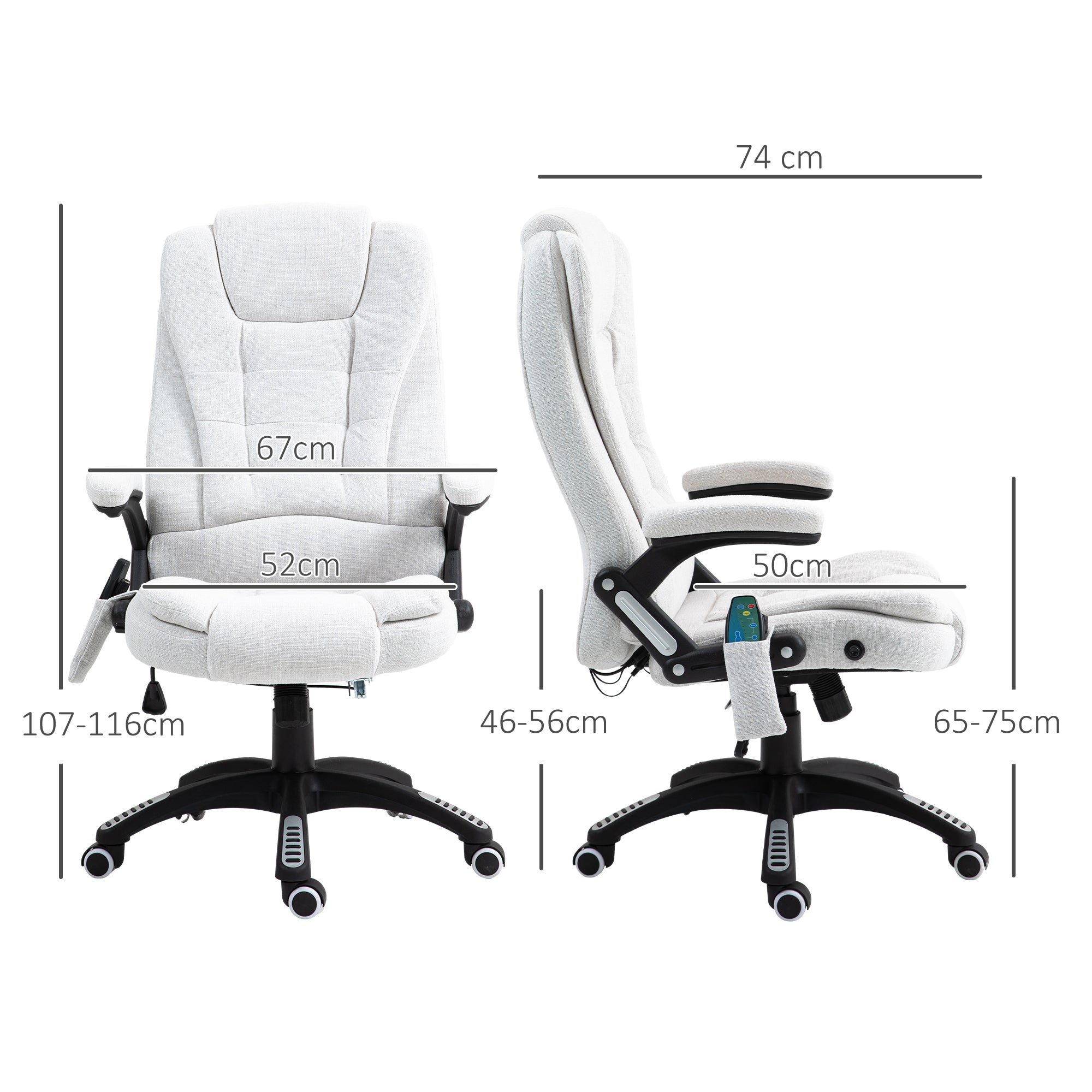 Vinsetto Massage Recliner Chair Heated Office Chair with Six Massage Points Linen-Feel Fabric 360\'c2\'b0 Swivel Wheels Cream White