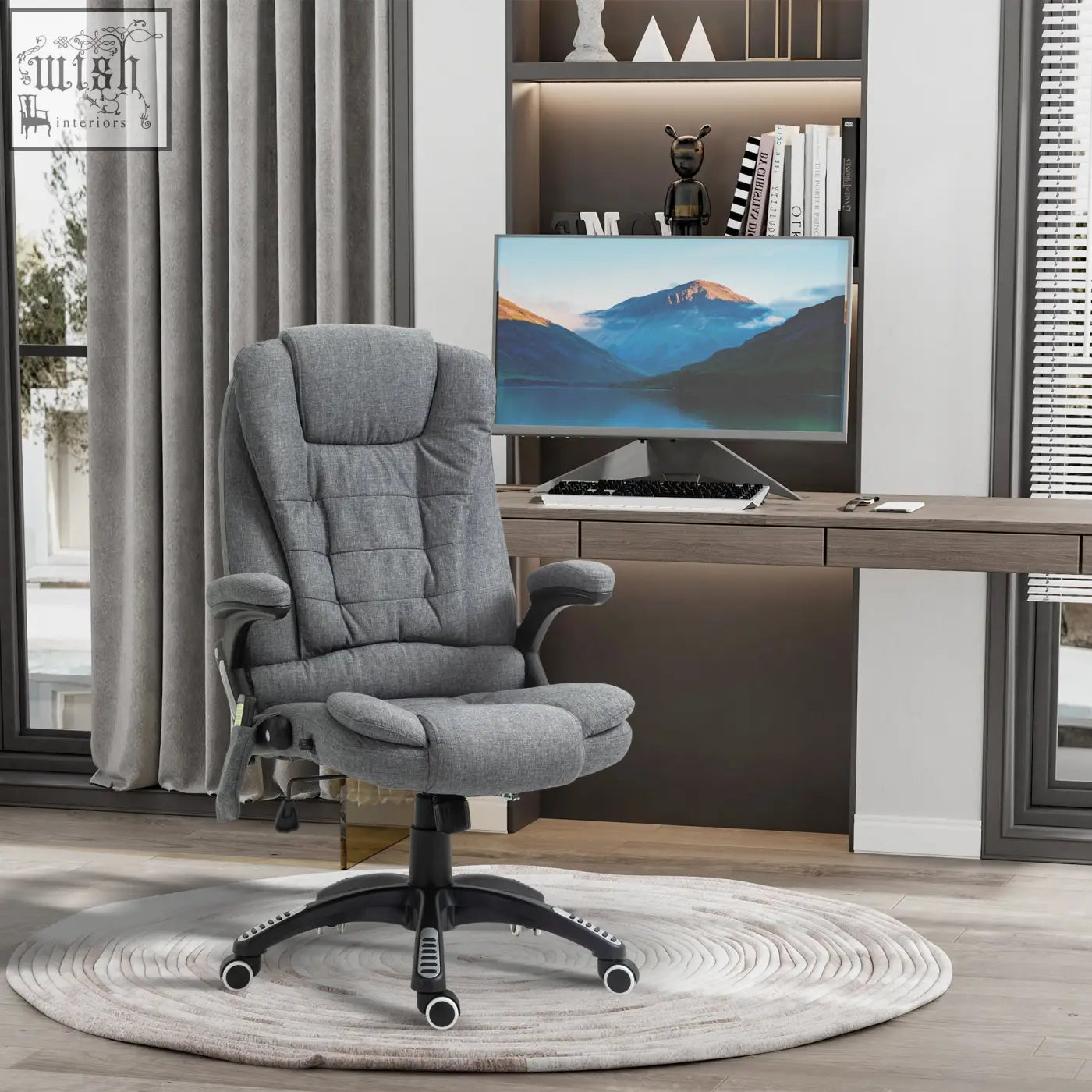 Gray linen-feel vinsetto massage recliner chair features six massage points with heated office chair and swivel wheels