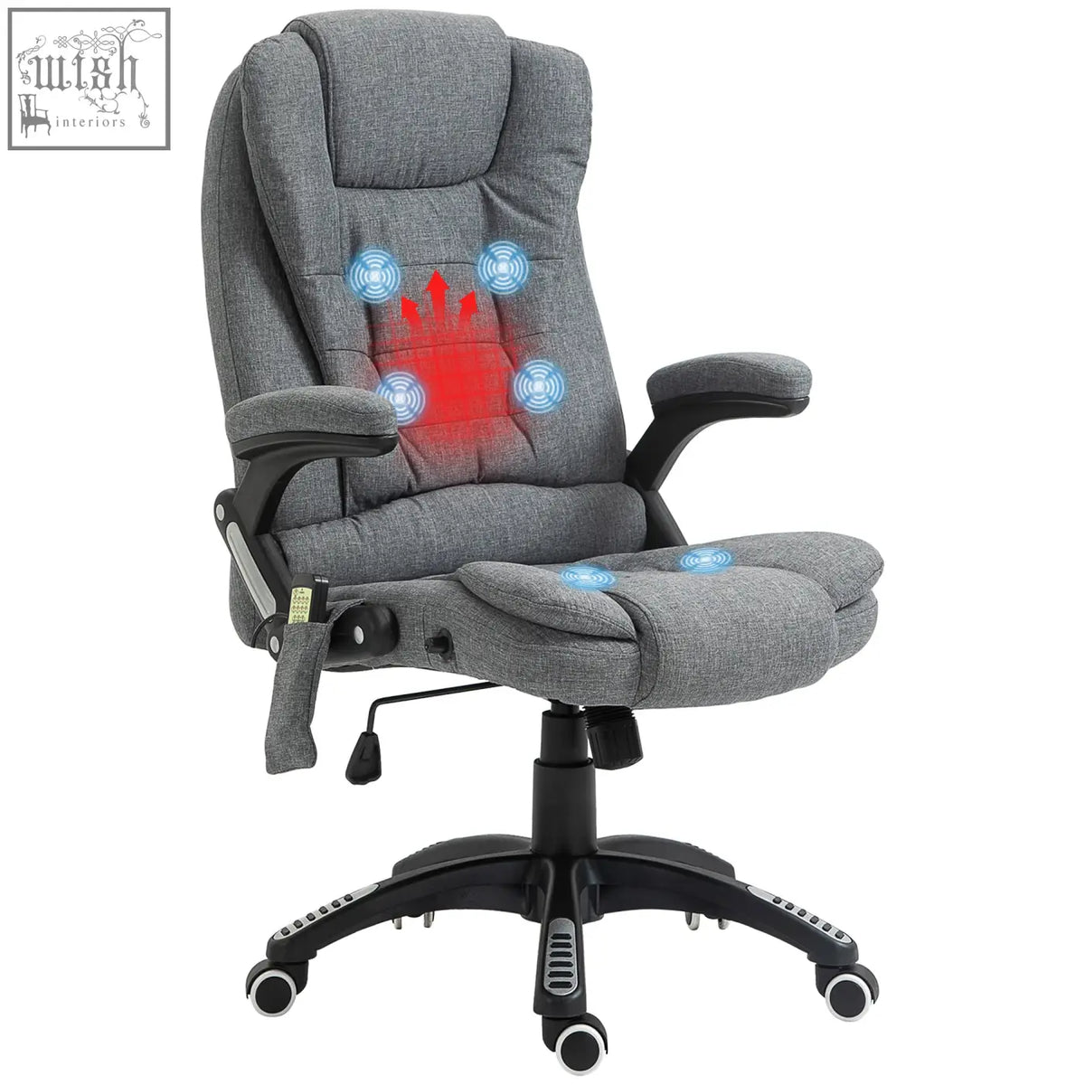 Gray vinsetto massage recliner chair with six massage points linen-feel fabric and swivel wheels for office use