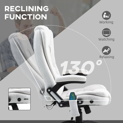 Vinsetto Massage Recliner Chair Heated Office Chair with Six Massage Points Linen-Feel Fabric 360\'c2\'b0 Swivel Wheels Cream White