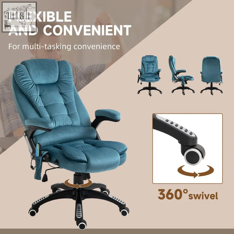 Teal velvet vinsetto massage recliner chair features six massage points heated with 360-degree swivel base blue