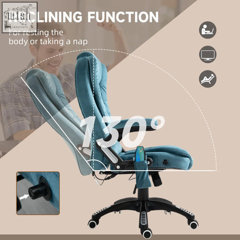 Teal vinsetto massage recliner chair with six massage points velvet fabric and 130 degree adjustable backrest black base