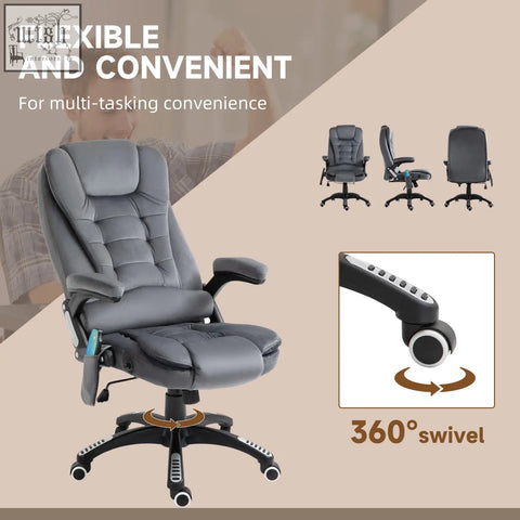 Gray vinsetto office chair with velvet fabric six massage points heated recliner and 360-degree swivel wheels